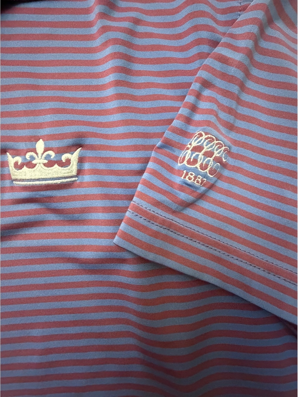 Peter Millar Summer Comfort Purple and Blue Striped Polo Shirt Size L - Picture 6 of 6